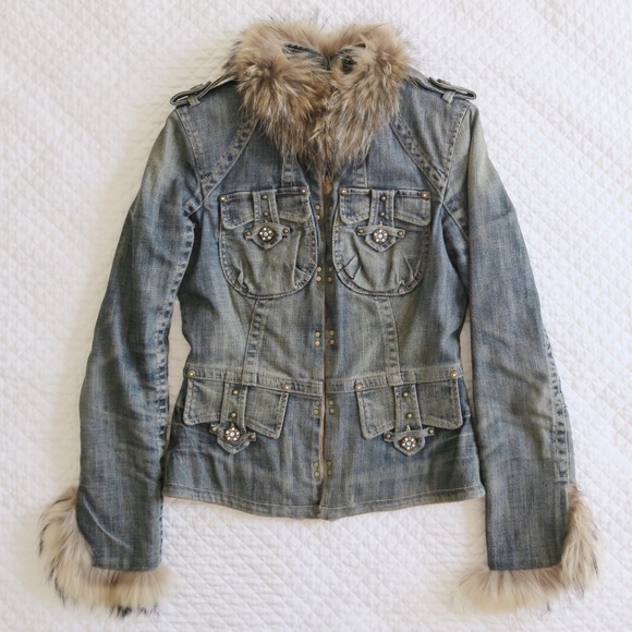 Gizia Denim Coat w/ real fur - Picture 12 of 15